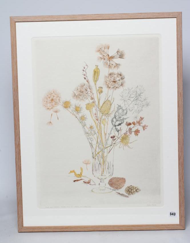 GILLIAN WHAITE (1934-2012) Clocks and Seedcases, signed lower right Gillian Whaite, etching and Image