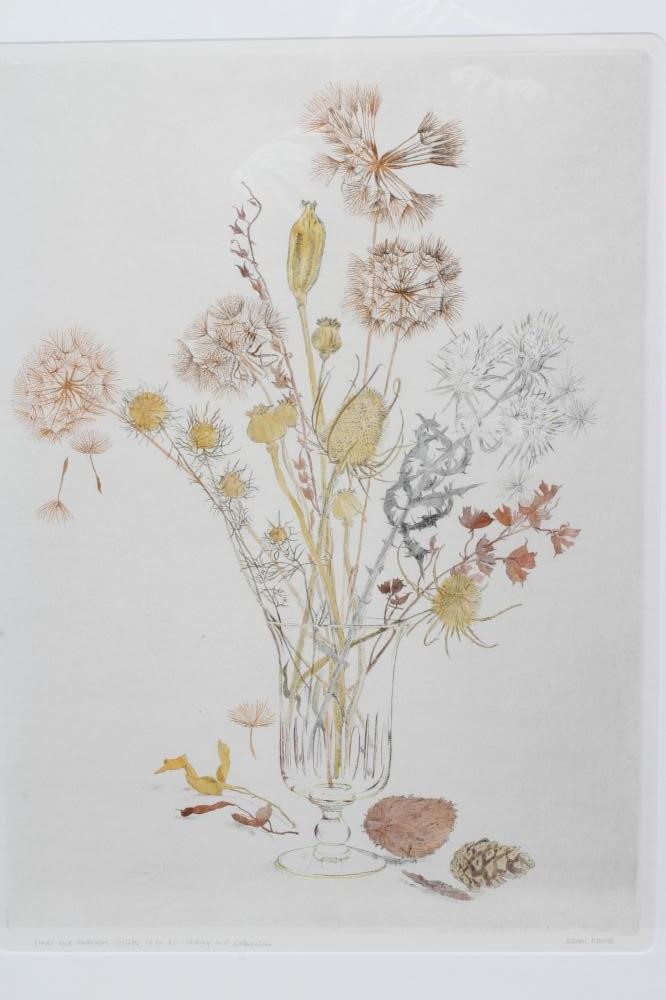 GILLIAN WHAITE (1934-2012) Clocks and Seedcases, signed lower right Gillian Whaite, etching and Image