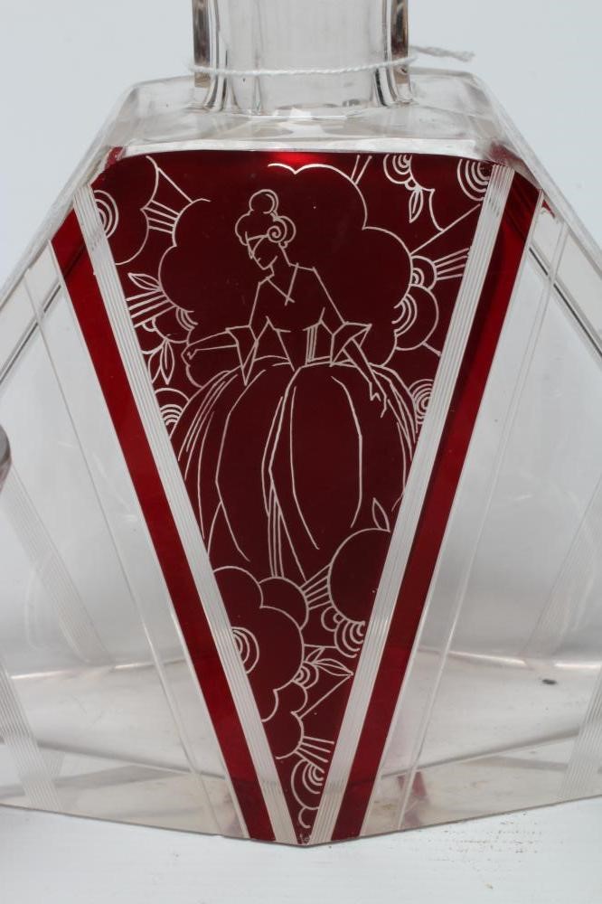 A CZECHOSLOVAKIAN ART DECO RED FLASHED GLASS LIQUEUR SET of angular form Image