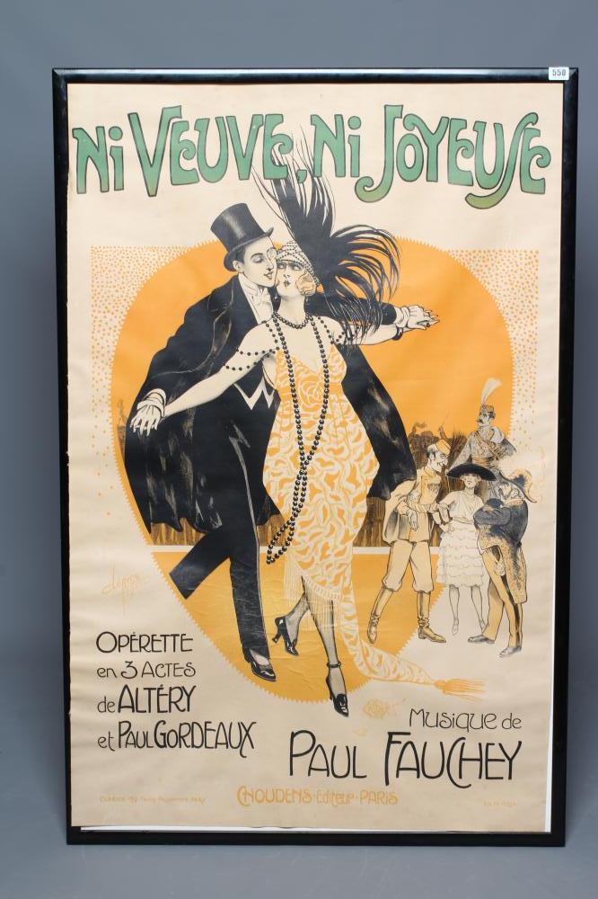 CLERICE FRÈRES 'Ni Veuve, Ni Joyeuse', poster, lithograph in colours, 47" x 30", framed and glazed Image