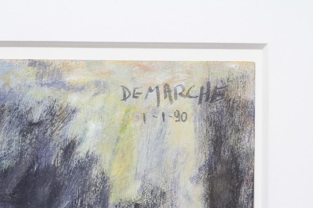 JOSUÉ DEMARCHE (b.1958) Flowers in a Window, signed lower right, dated 1-1-90, mixed media on paper, Image