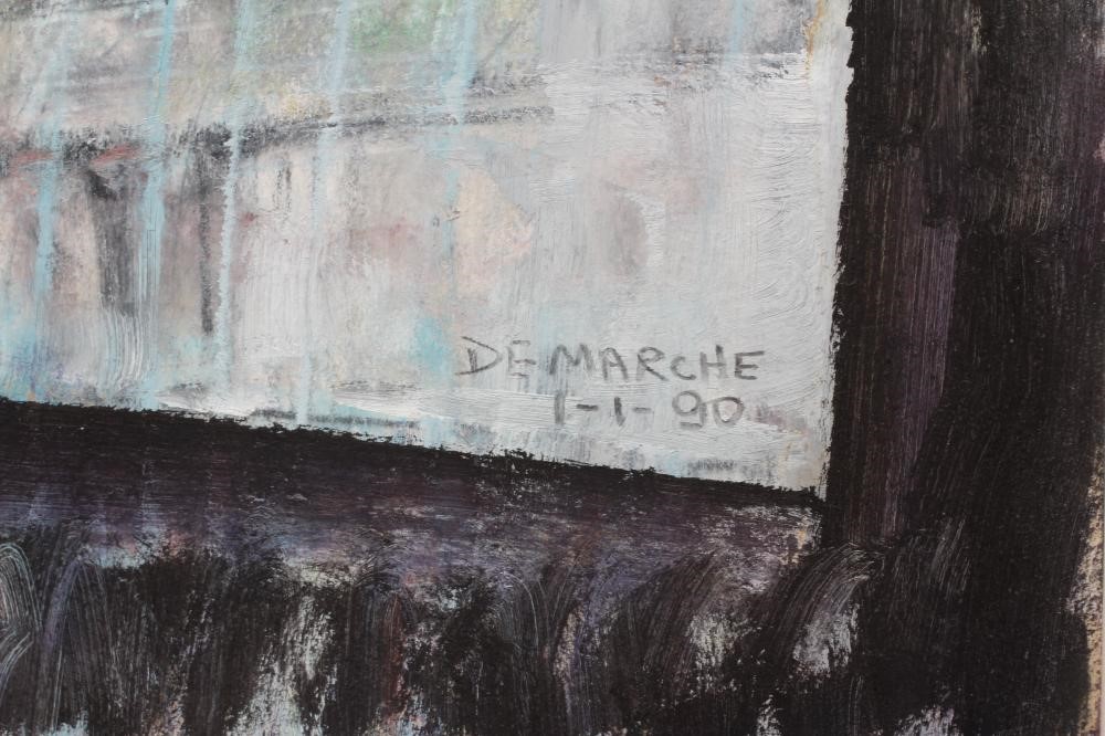 JOSUÉ DEMARCHE (b.1958) Flowers in a Window, signed lower right, dated 1-1-90, mixed media on paper, Image