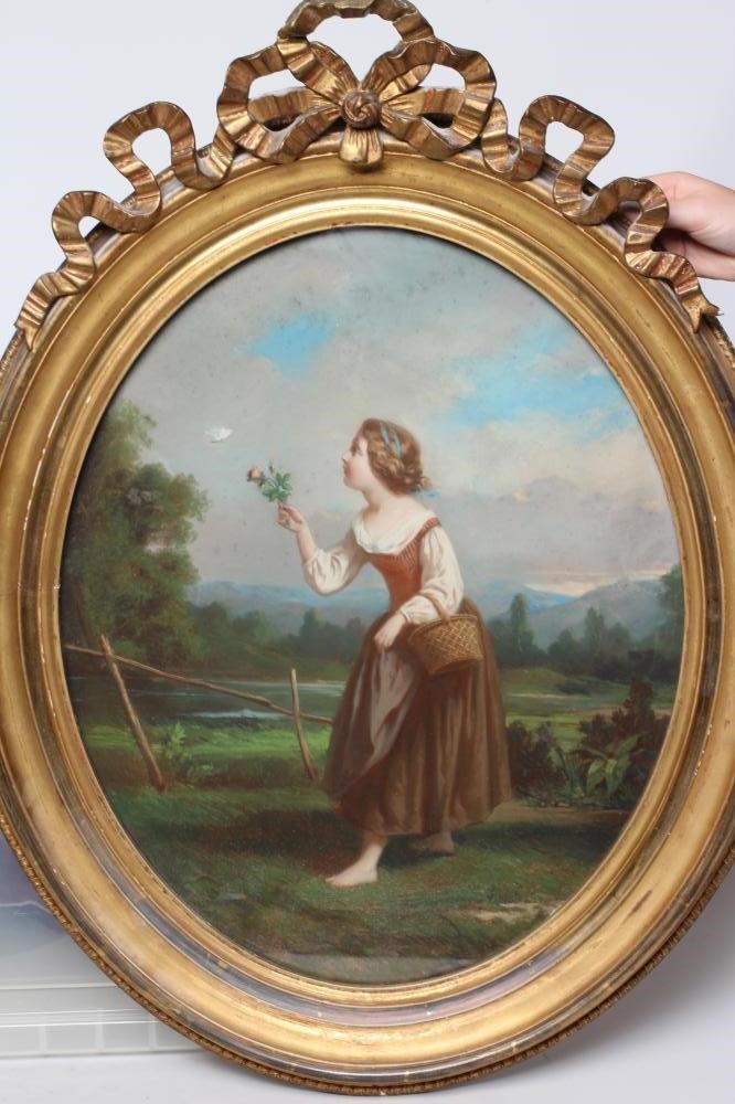 AIMÉ GABRIEL-ADOLPHE BOURGOIN (1824-1874) Young Lady Holding a Rose in a Rural Landscape Image