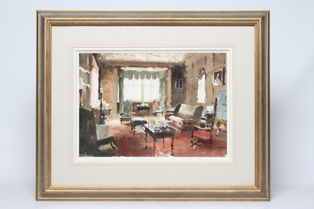 JOHN YARDLEY (b.1933) Country House Interior, signed lower right, watercolour over pencil, 13" x 18 Image