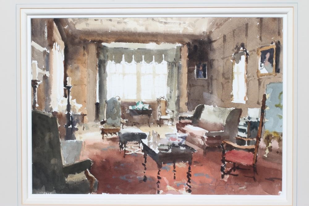 JOHN YARDLEY (b.1933) Country House Interior, signed lower right, watercolour over pencil, 13" x 18 Image