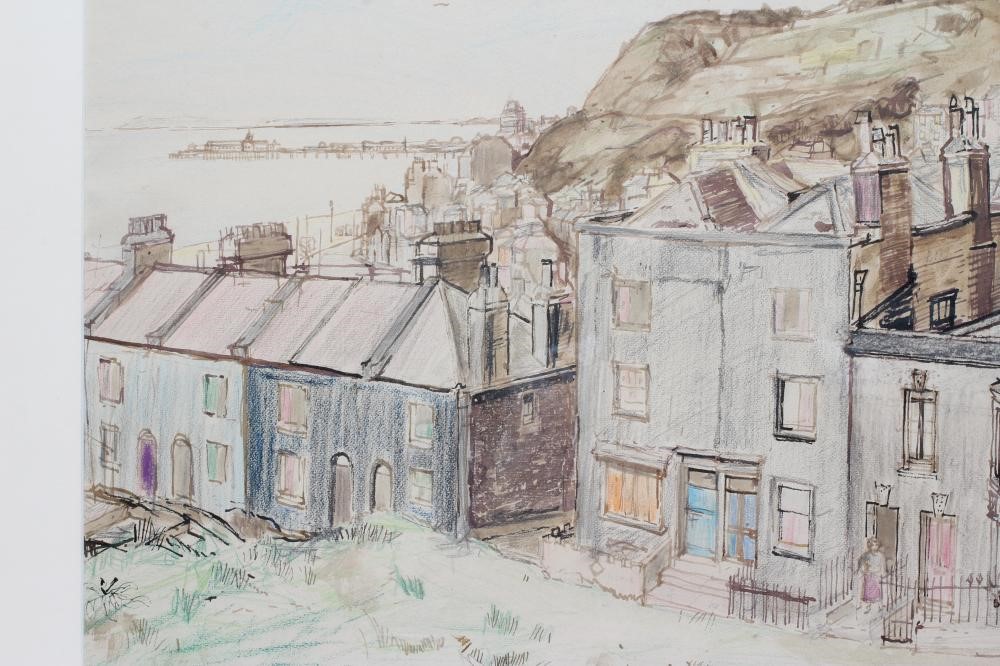 NORMAN SMITH NEAC (1910-1996) Coastal Town, unsigned, artist's label verso, mixed media, 17" x 22 Image
