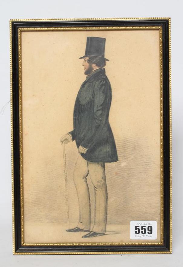 RICHARD DIGHTON (1795-1880) Portrait of a Bearded Gentleman holding a cane, watercolour over pencil, Image