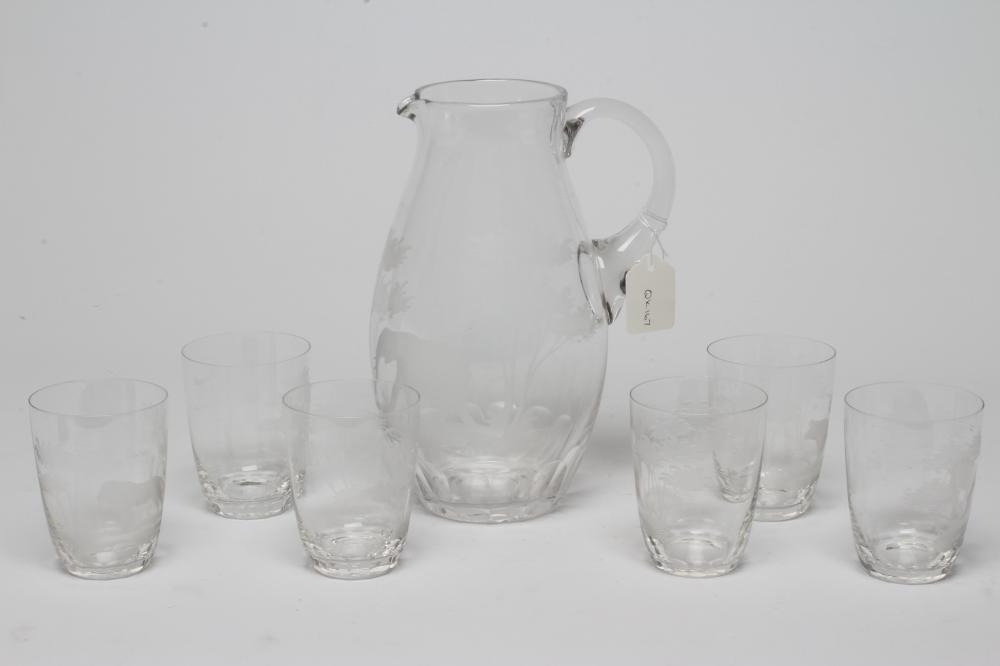 A ROWLAND WARD SAFARI PATTERN GLASS WATER SET engraved with wild animals Image