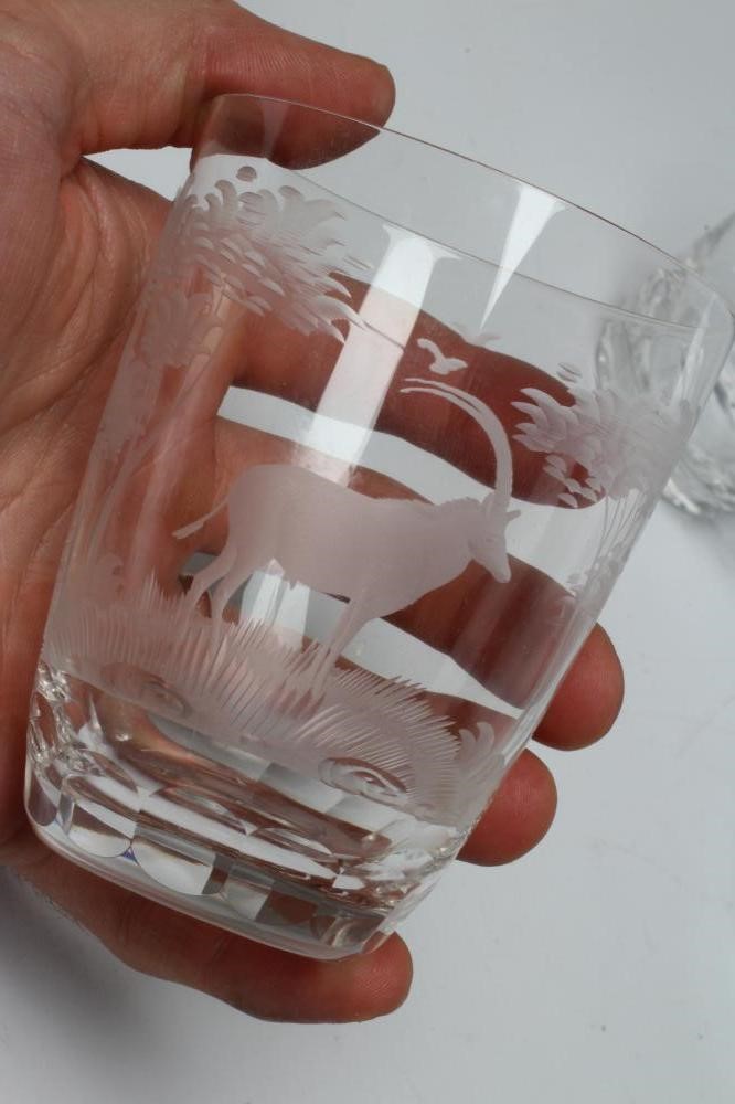 A ROWLAND WARD SAFARI PATTERN GLASS WATER SET engraved with wild animals Image