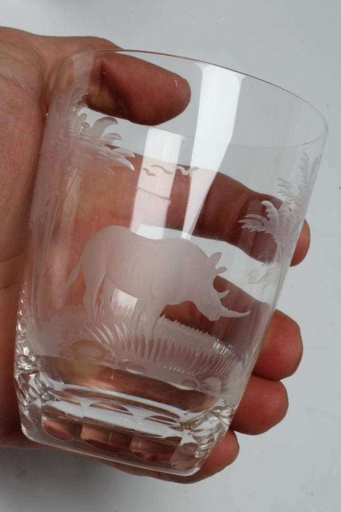 A ROWLAND WARD SAFARI PATTERN GLASS WATER SET engraved with wild animals Image