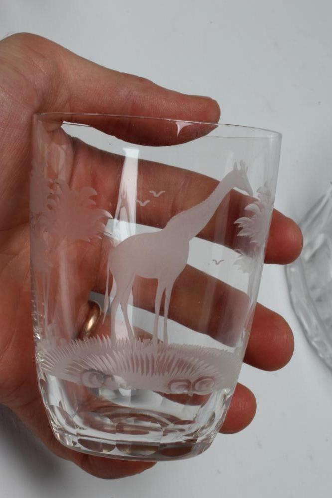 A ROWLAND WARD SAFARI PATTERN GLASS WATER SET engraved with wild animals Image