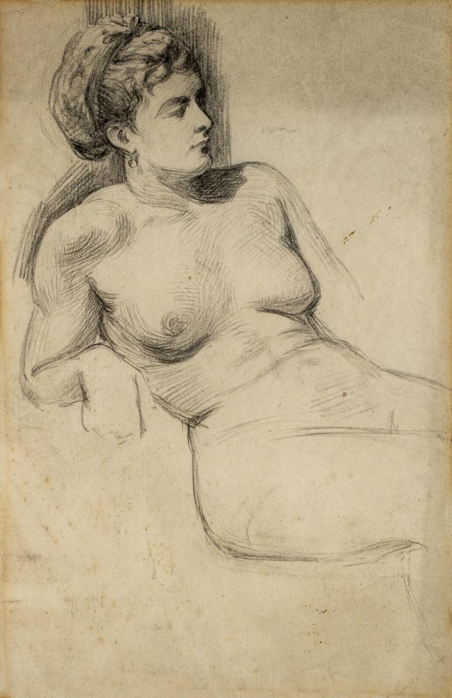 ATTRIBUTED TO WILLIAM ETTY (1787-1849) Reclining Lady, pencil, 8" X 5", framed and glazed (Est. plus Image