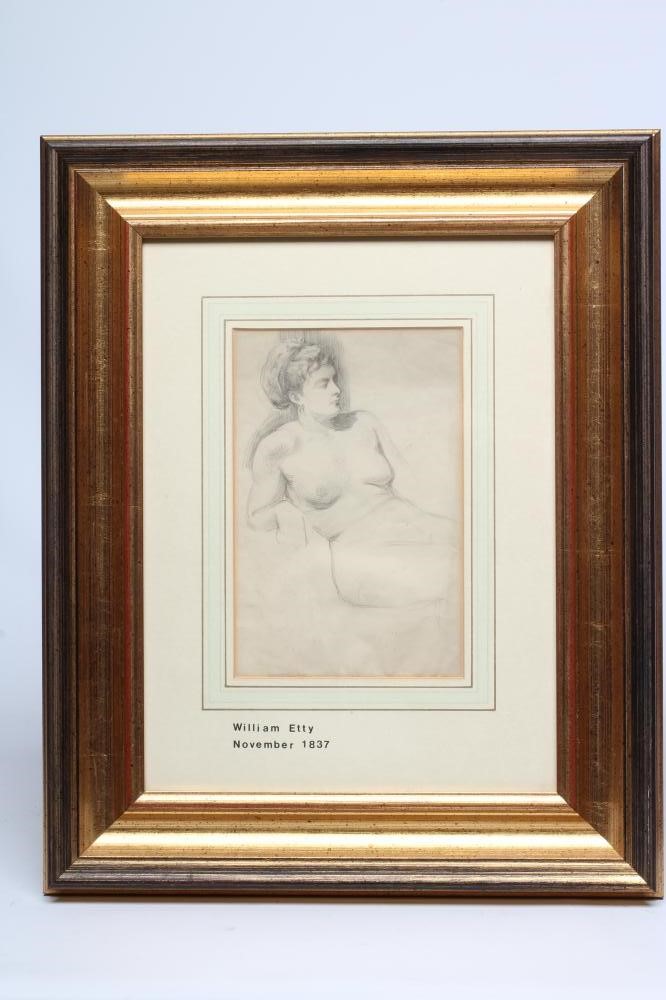 ATTRIBUTED TO WILLIAM ETTY (1787-1849) Reclining Lady, pencil, 8" X 5", framed and glazed (Est. plus Image