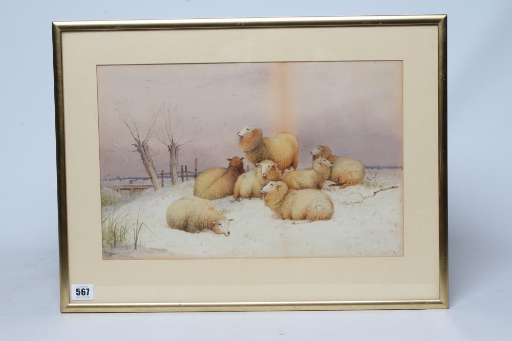 THOMAS SYDNEY COOPER (1803-1902) Sheep in a Snowbound Landscape, signed lower left, watercolour over Image
