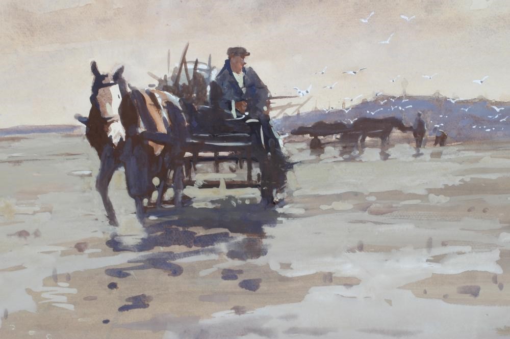 WILLIAM NORMAN GAUNT (1918-2001) Returning from the Fishing Baulks, Heysham, watercolour, 19" x 23 Image