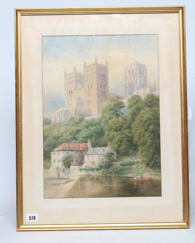 GEORGE FALL (1848-1925) Durham Cathedral, signed lower left, watercolour, 18" x 13", framed and Image