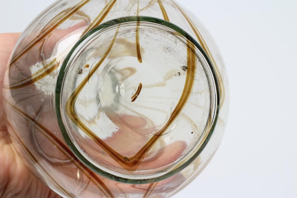 A PAIR OF THOMAS WEBB FILAMENTOSA GLASS VASES of slender baluster form with crimped garlic neck Image