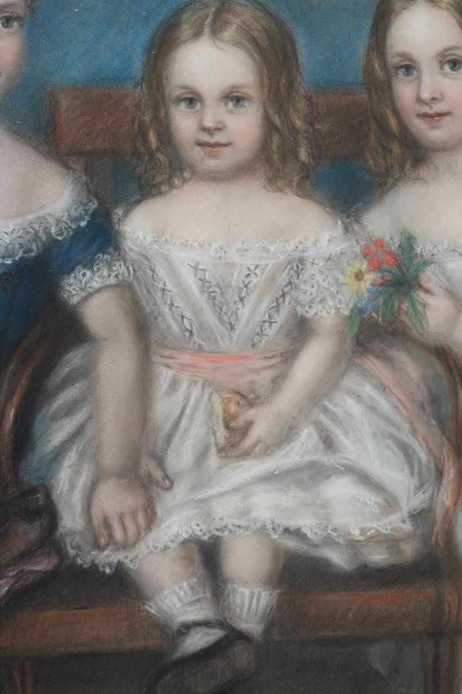 BRITISH SCHOOL (Late 19th Century) Portrait of three children with a dog, pastel, 26" x 20", framed Image