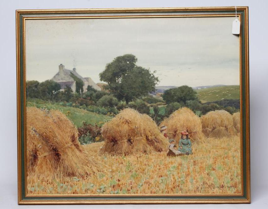 JOHN MCDOUGAL (1851-1945) Harvest Time, signed lower right, dated 1909, watercolour, 22" x 26 1/2", Image