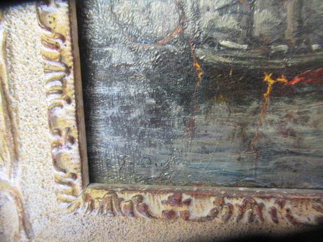 MANNER OF EUGENE BOUDIN (1824-1898) Busy Harbour Scene, oil on panel, 8" x 10 1/2", modern swept Image