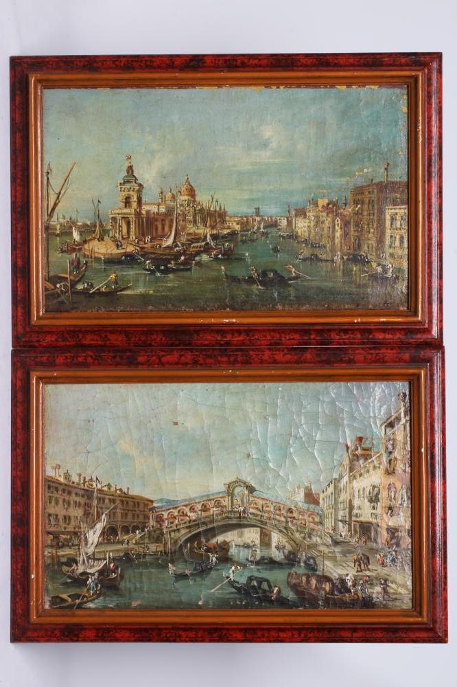 CONTINENTAL SCHOOL (19th Century) Pair of Venetian scenes, oils on canvas, each 12 1/2" x 20", Image