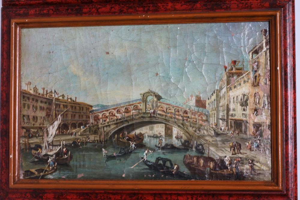 CONTINENTAL SCHOOL (19th Century) Pair of Venetian scenes, oils on canvas, each 12 1/2" x 20", Image