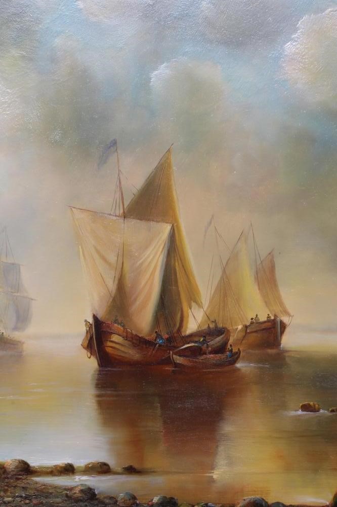 JOE ANNA ARNETT (American 1950-2024) Fishing Boats off the Coast, signed lower right, oil on panel, Image