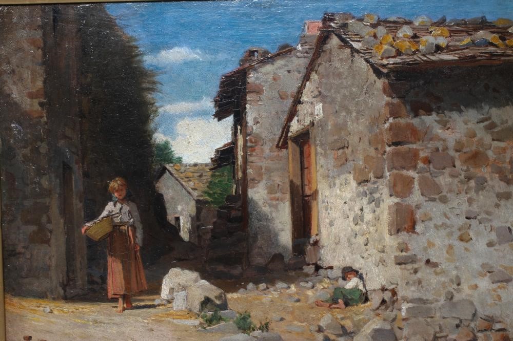 WILLY MARTENS (1856-1927) Children on a Rural Village Street, signed lower left, oil on panel, 9 Image