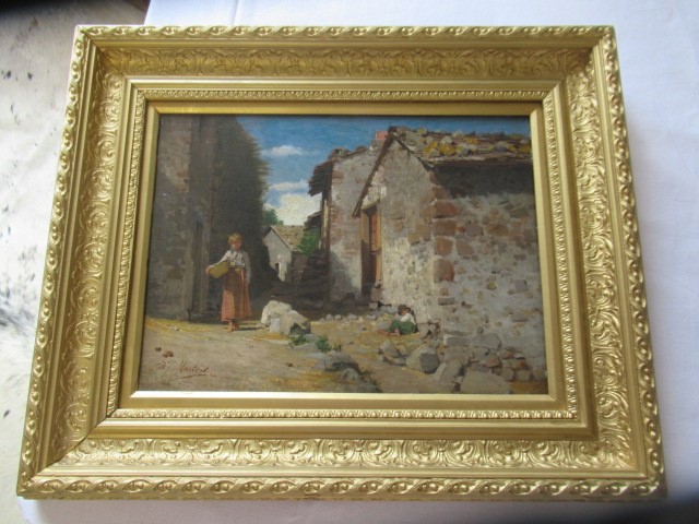 WILLY MARTENS (1856-1927) Children on a Rural Village Street, signed lower left, oil on panel, 9 Image