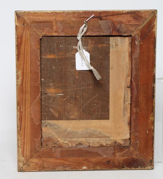 BRITISH SCHOOL (Late 19th Century) Terrier Waiting for Dinner, oil on panel, 9 1/2" x 7 1/2", gilt Image