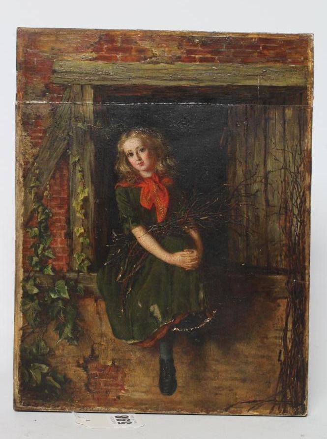 WILLIAM BROMLEY (Act. 1835-1888) Young Girl Seated in a Barn Window, signed lower left, gallery Image