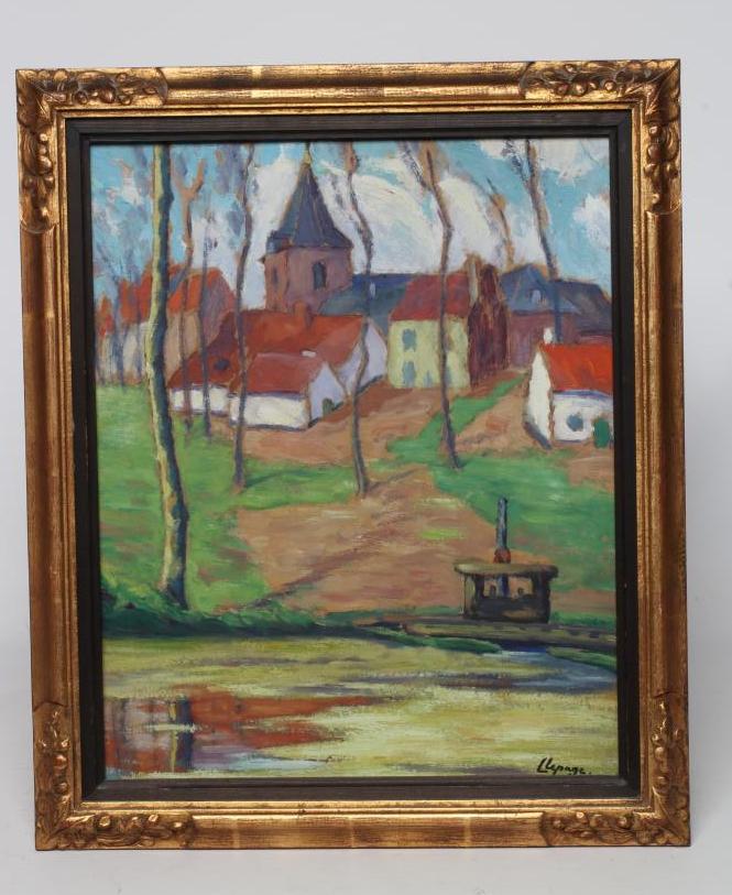 CONTINENTAL SCHOOL (Early 20th Century) View of a Rural Village with river in foreground Image