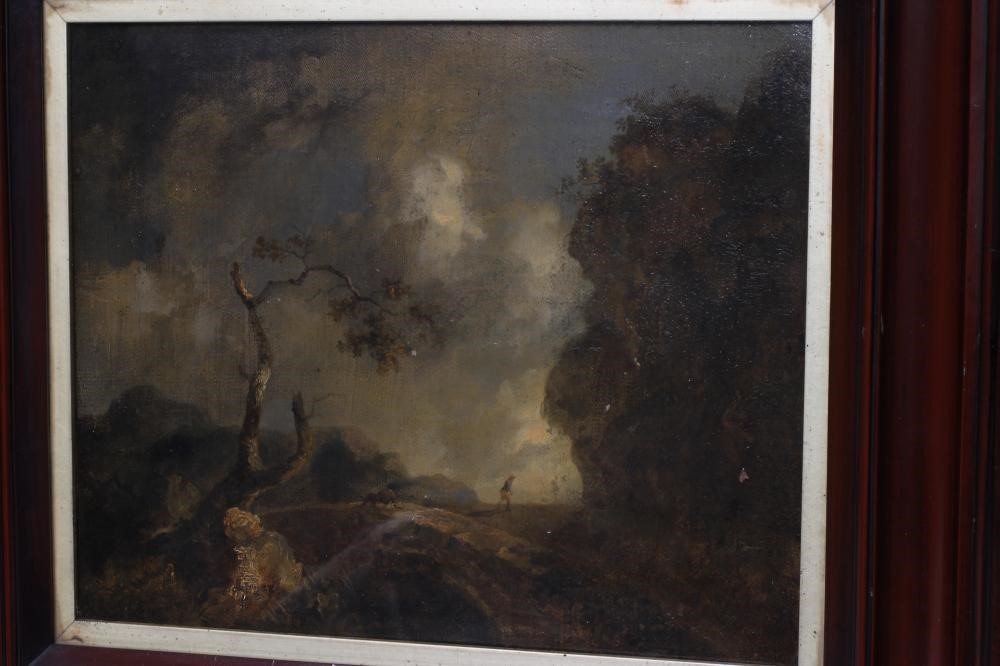 ENGLISH SCHOOL (19th Century) Rural Landscape with Figures on a Track, oil on canvas, 12" x 14 1/2", Image