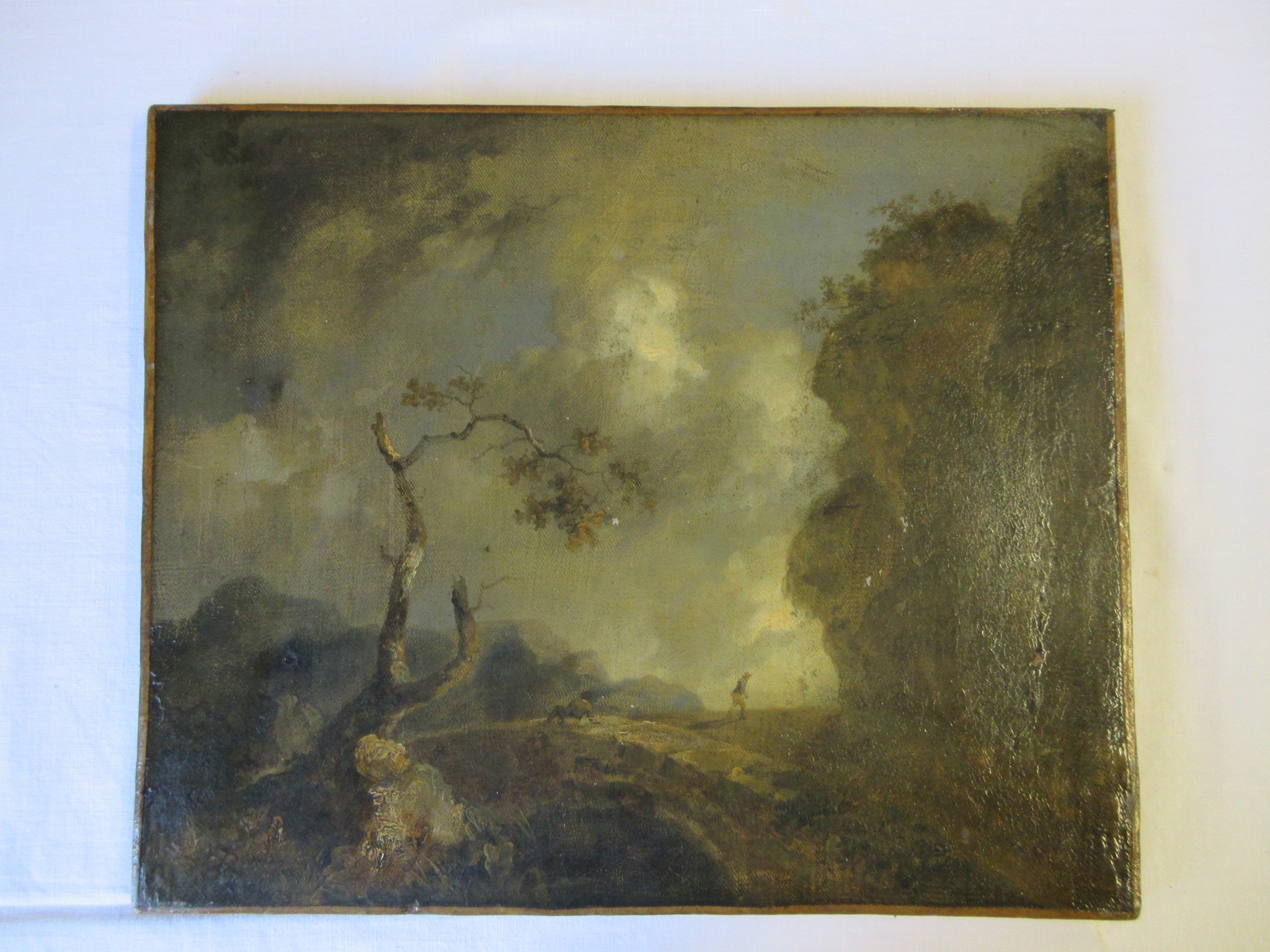 ENGLISH SCHOOL (19th Century) Rural Landscape with Figures on a Track, oil on canvas, 12" x 14 1/2", Image