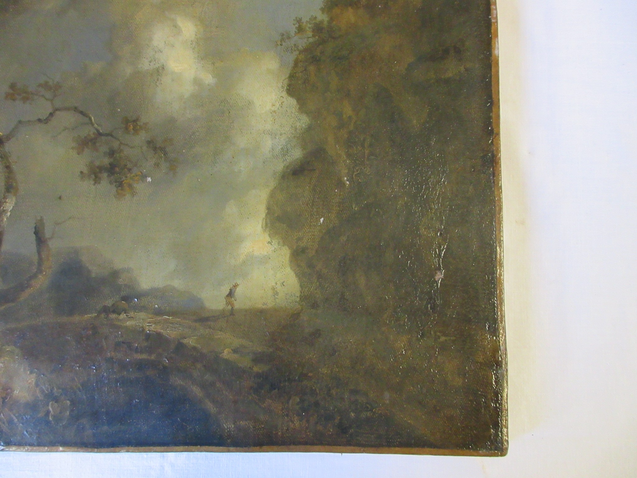 ENGLISH SCHOOL (19th Century) Rural Landscape with Figures on a Track, oil on canvas, 12" x 14 1/2", Image