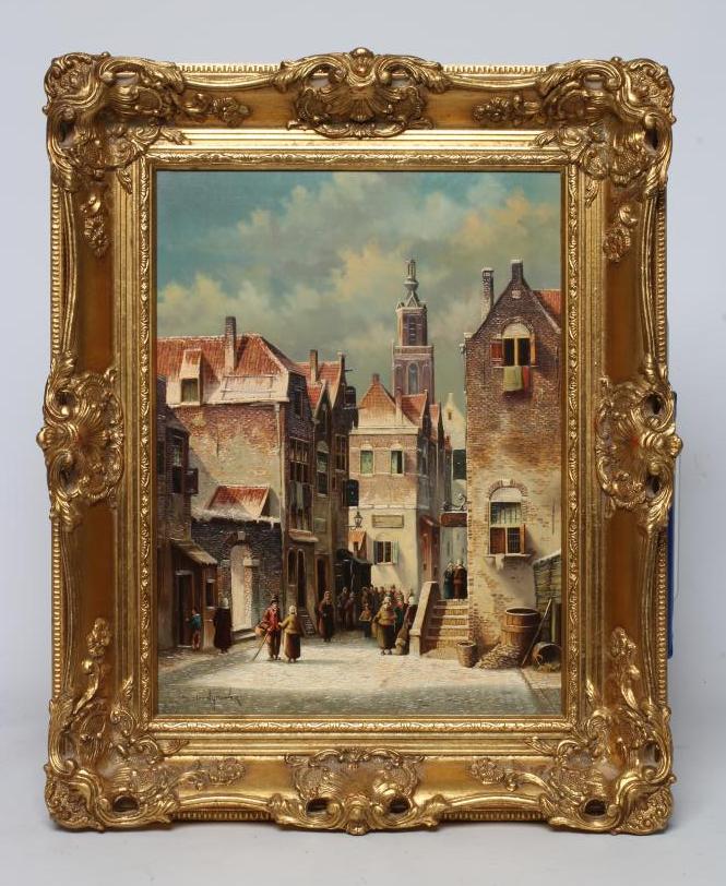 PIETER CORNELIS STEENHOUWER (1896-1972) Dutch Winter Street Scene, signed lower left, oil on panel, Image