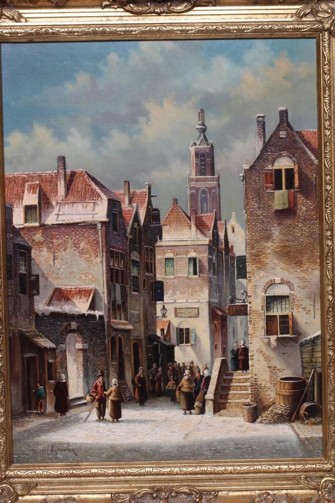 PIETER CORNELIS STEENHOUWER (1896-1972) Dutch Winter Street Scene, signed lower left, oil on panel, Image