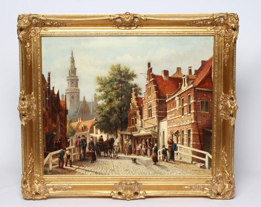 PIETER CORNELIS STEENHOUWER (1896-1972) Busy Dutch Street Scene, signed lower right, oil on panel, Image