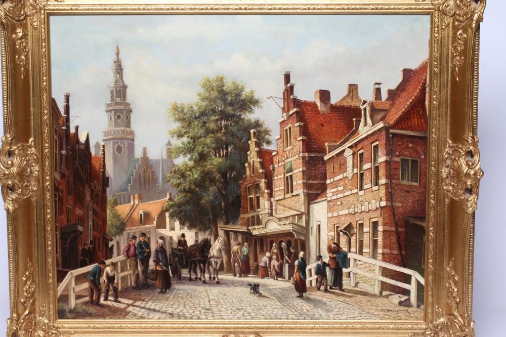 PIETER CORNELIS STEENHOUWER (1896-1972) Busy Dutch Street Scene, signed lower right, oil on panel, Image