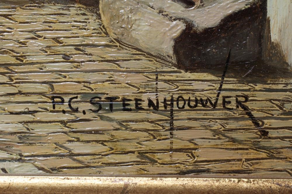 PIETER CORNELIS STEENHOUWER (1896-1972) Busy Dutch Street Scene, signed lower right, oil on panel, Image