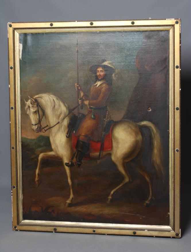 CONTINENTAL SCHOOL (19th Century) Portrait of a soldier on a horse in mid 17th century costume, oil Image
