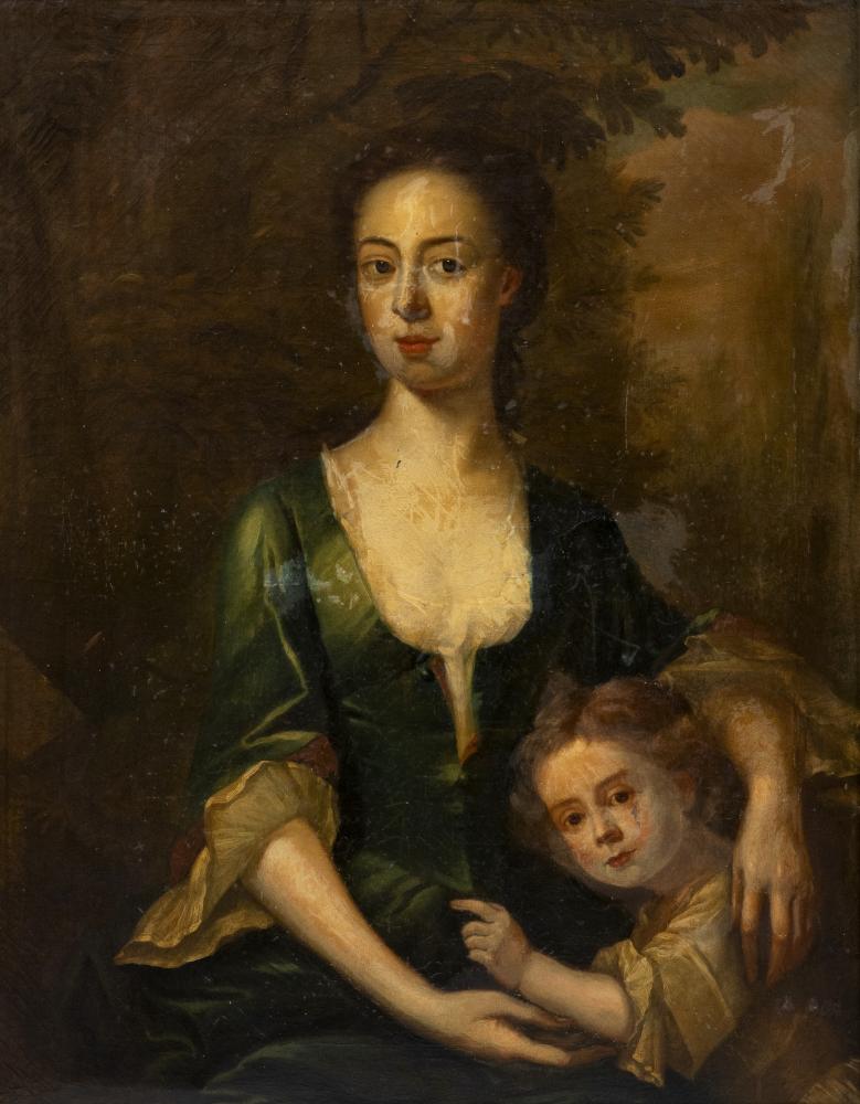 FOLLOWER OF GODFREY KNELLER (1646-1723) Portrait of a Lady, half length with a Young Child, oil on Image