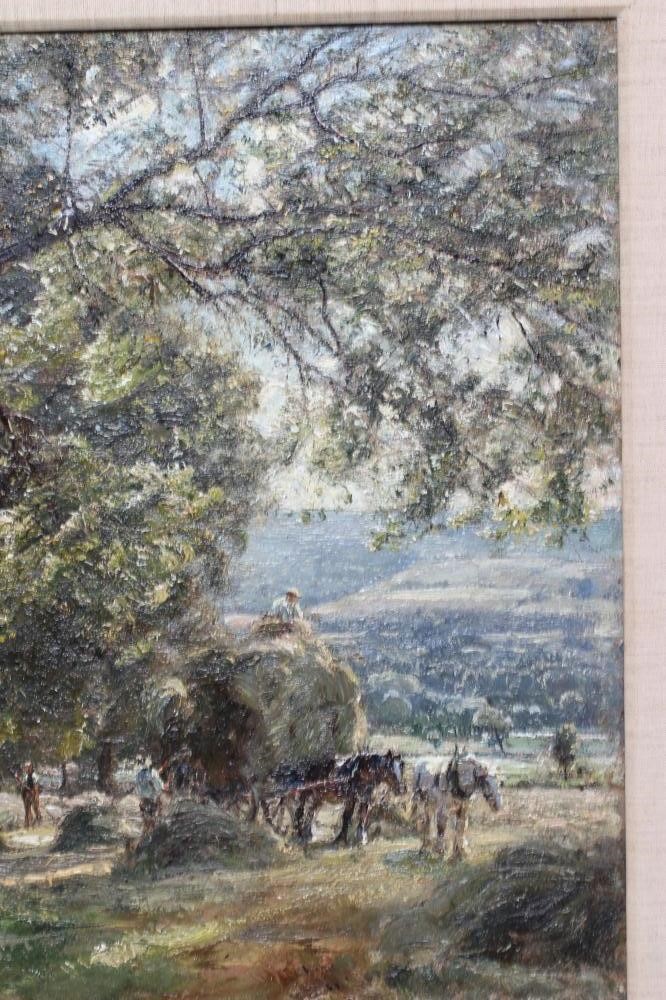 HERBERT F ROYLE (1870-1958) Hay Time in the Dale, signed lower right, oil on canvas, 20" x 24", Image