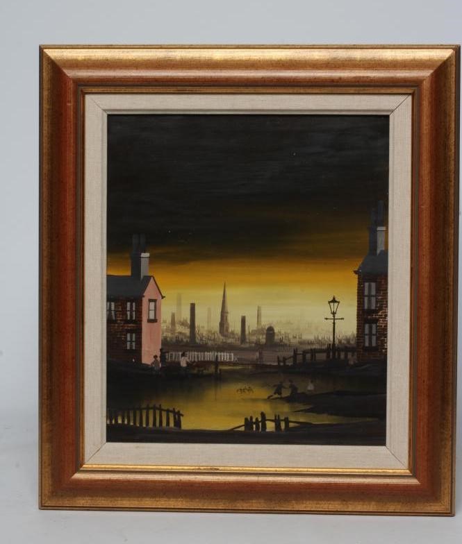 BRIAN SHIELDS 'BRAAQ' (1951-1997) Rescuing a Go Cart, signed lower right, oil on panel, 12" x 10", Image