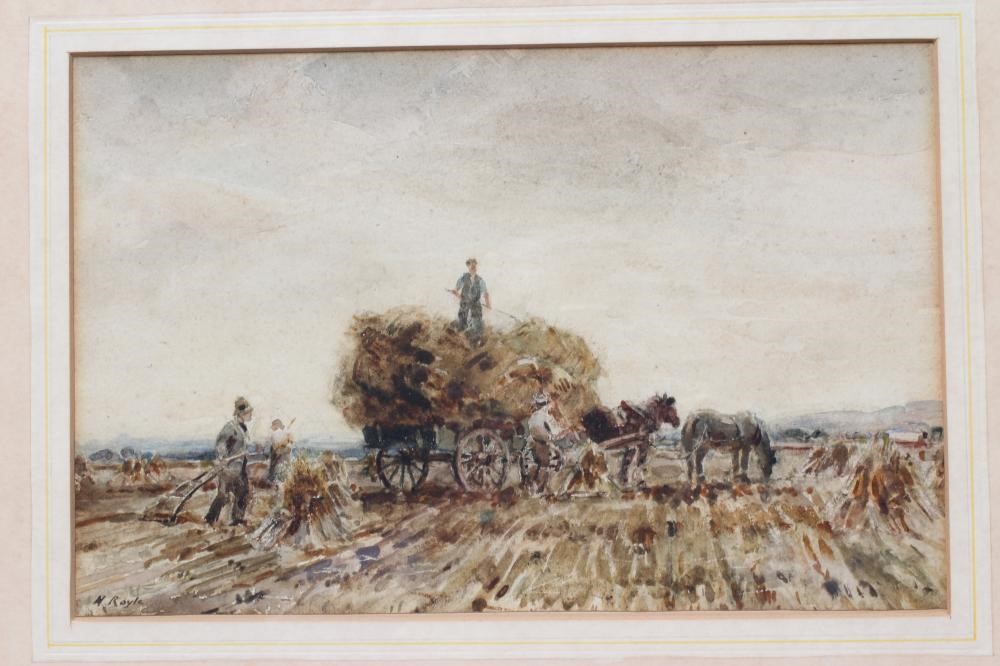 HERBERT F ROYLE (1870-1854/58) Harvesters in the Cornfield, signed lower left, watercolour, 7" x 10 Image