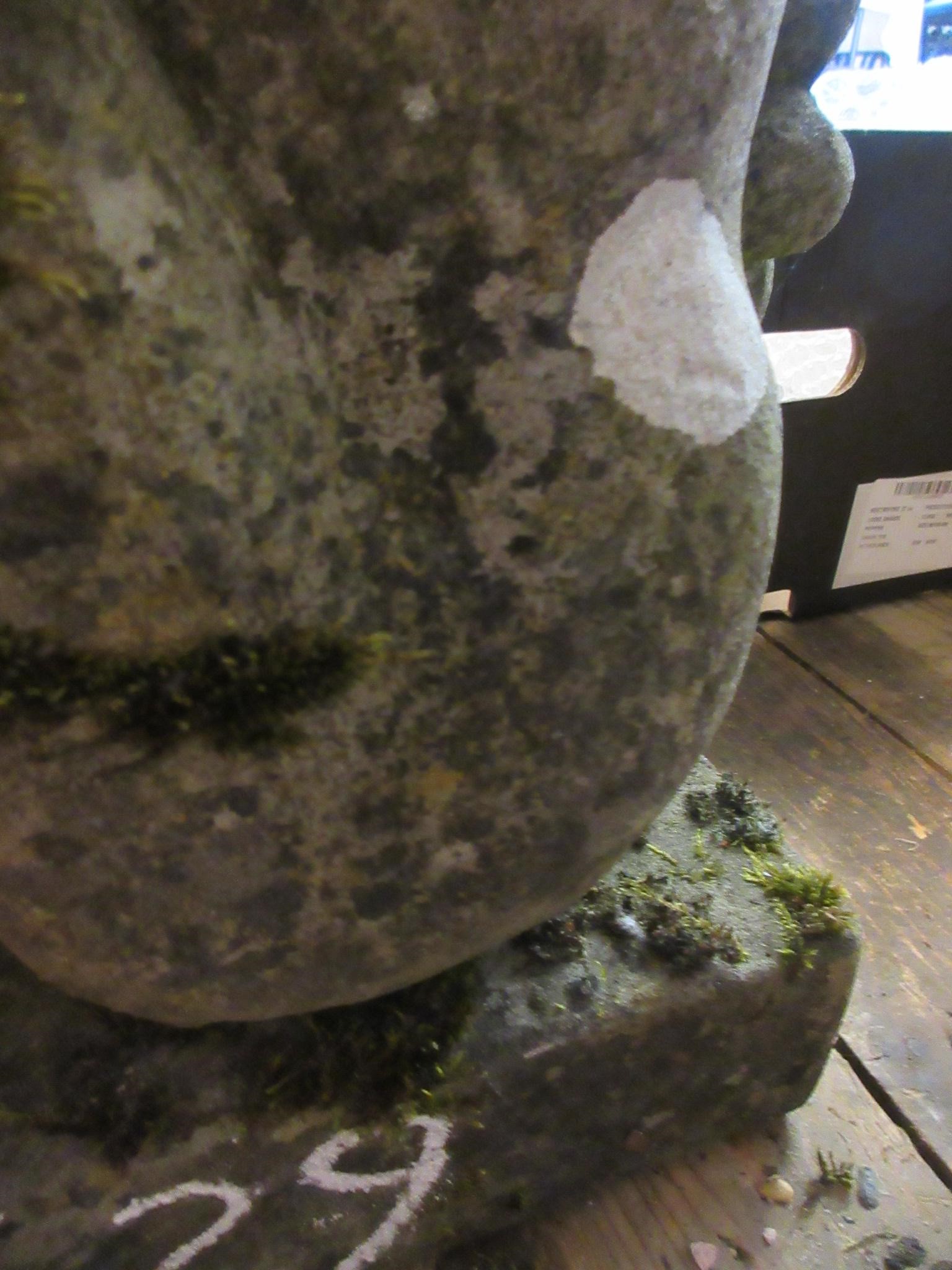 A CARVED SANDSTONE BEARDED GARGOYLE modelled seated with paw feet and open mouth, 7" x 20 1/2" Image