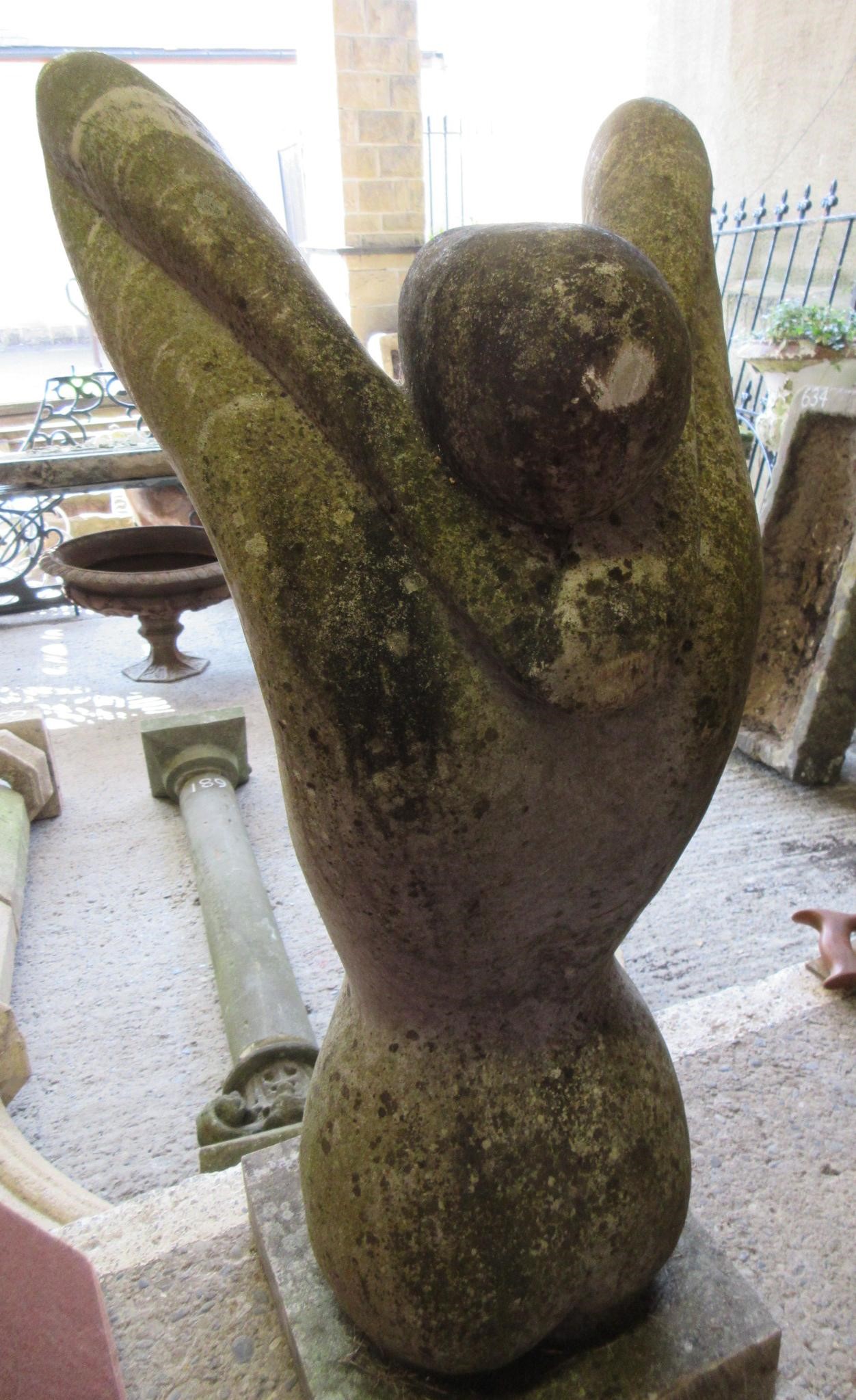 A MARBLE FEMALE NUDE FIGURE, 20th century, modernist, half length, modelled with arms stretched Image