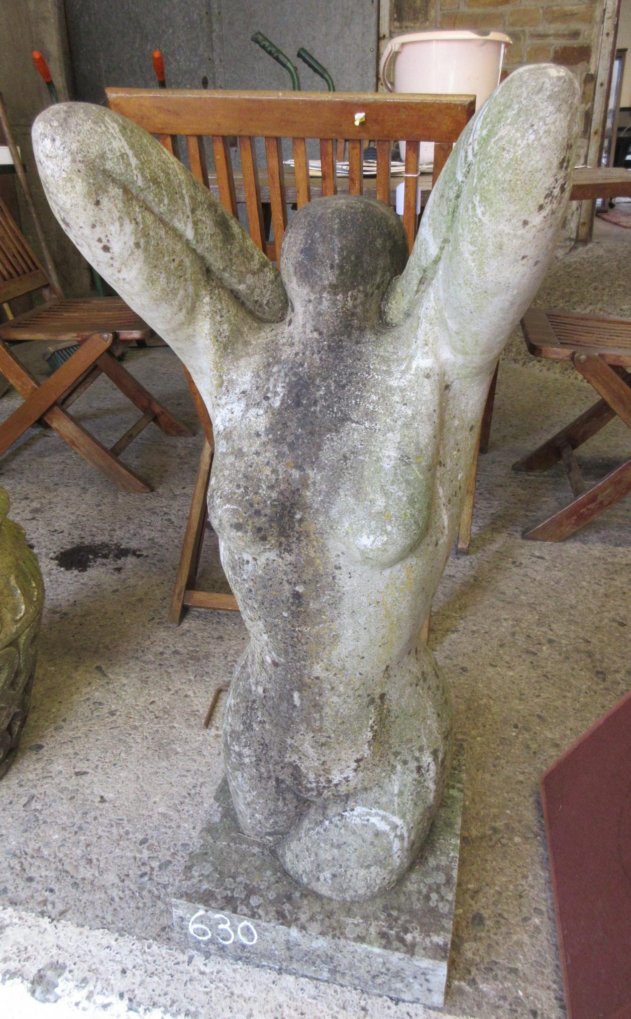 A MARBLE FEMALE NUDE FIGURE, 20th century, modernist, half length, modelled with arms stretched Image