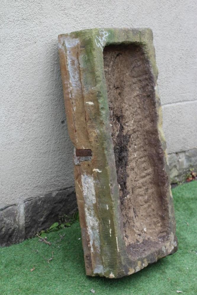 A LARGE SANDSTONE TROUGH of well-cut oblong form, 42" x 17 1/2" x 9 1/2" (Est. plus 24% premium inc. Image