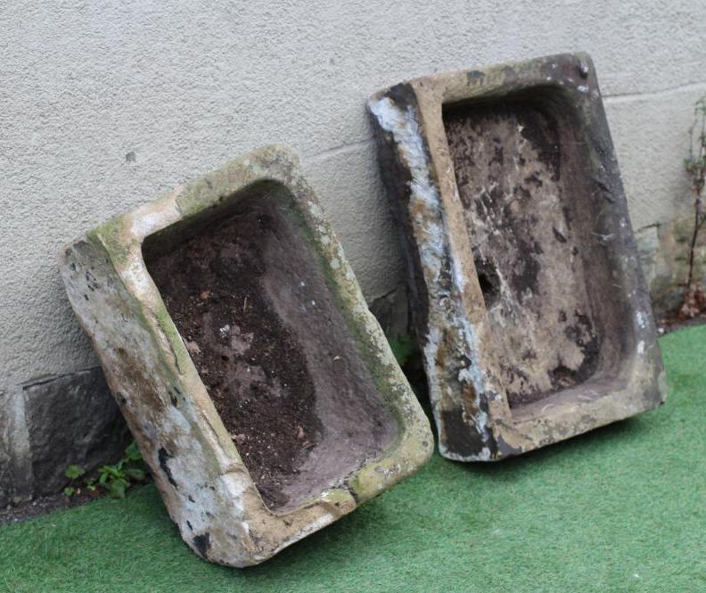 A SMALL SANDSTONE TROUGH of well cut oblong form, 23" x 15 1/2" x 9 1/2", together with a similar Image
